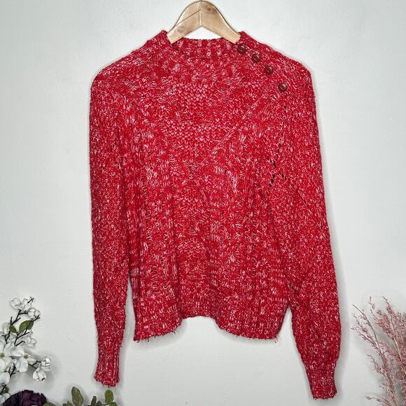 FAHERTY Delilah Cable Knit Marled Sweater Summer Sun Red Sz S {E8} - Picture 4 of 6